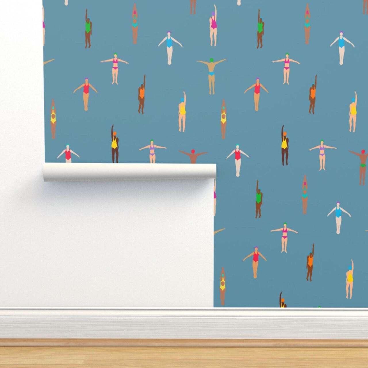 Swimmers Dusty Blue Water Holiday Sun Summer Tropical Custom Removable Wallpaper by Spoonflower Peel & Stick Wallpaper 2FT Wide